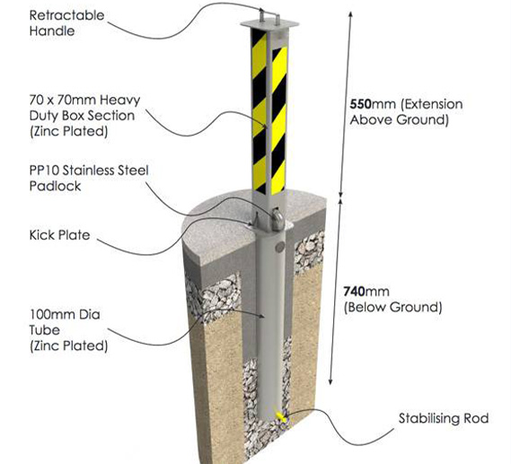 Z3 telescopic parking post dimensions and installation diagram