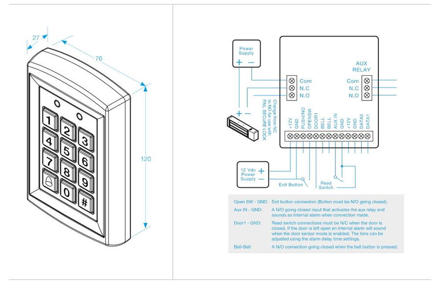 Access control keypad connection diagram